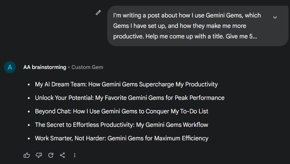 Gemini brainstorming screenshot Gemini brainstorming screenshot