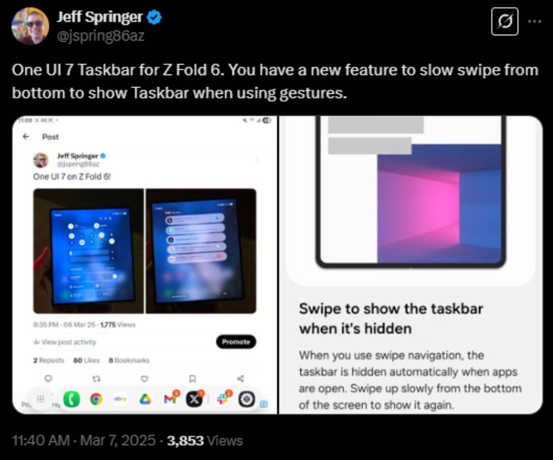 Galaxy Z Fold 6 One UI 7 transient taskbar Jeff Springer X Galaxy Z Fold 6 One UI 7 transient taskbar Jeff Springer X