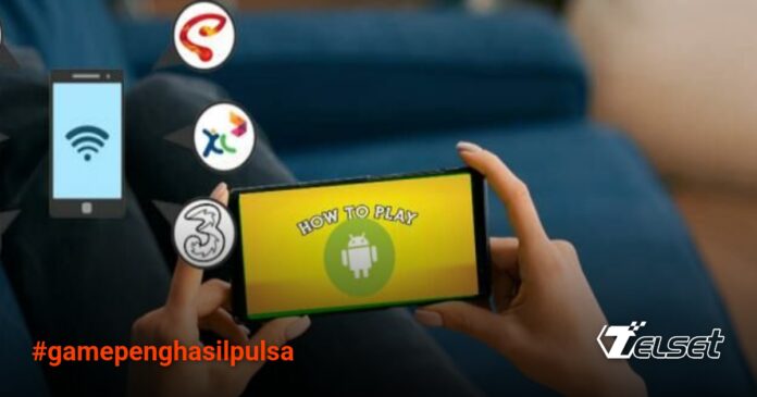 Ilustrasi smartphone dengan aplikasi game penghasil pulsa