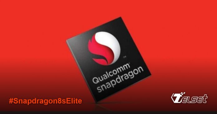 Ilustrasi chipset Snapdragon 8s Elite dengan latar belakang teknologi modern