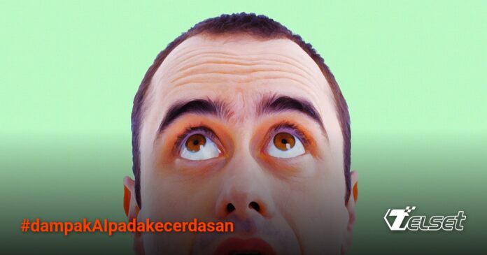 Ilustrasi AI dan otak manusia yang menyusut