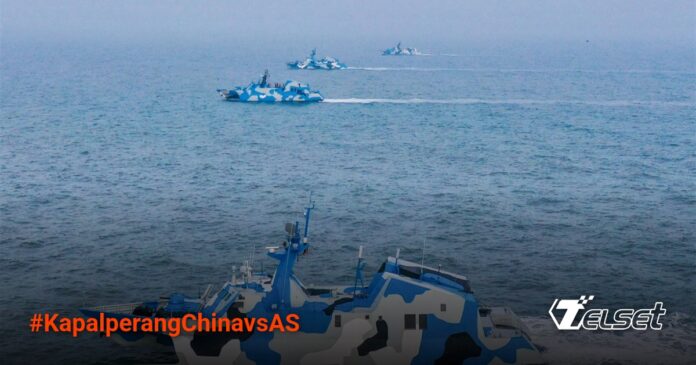 Kapal rudal cepat Type 22 China menghadapi kapal perang AS di Laut China Selatan