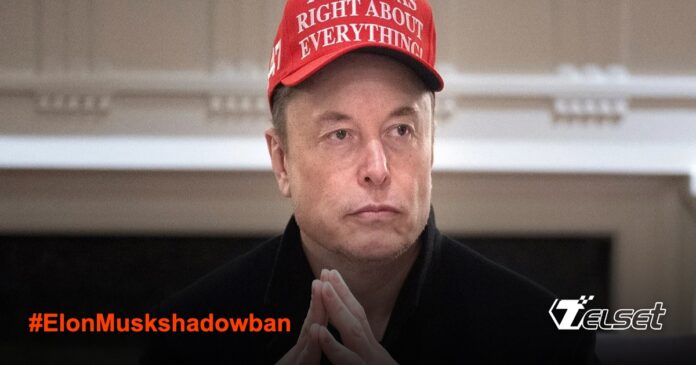 Elon Musk Dituduh Shadow Ban Kritikus di X, Bukti Hipokrisi Kebebasan Berbicara Elon Musk berbicara di konferensi dengan latar logo X (Twitter)
