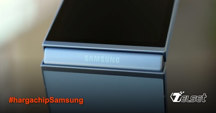 Ilustrasi pabrik Samsung dan chip semikonduktor