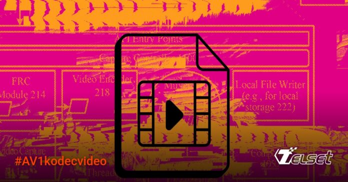 Ilustrasi teknologi streaming AV1 dengan grafik kompresi video