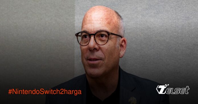 Ilustrasi Nintendo Switch 2 dengan grafik kenaikan harga dan bendera AS
