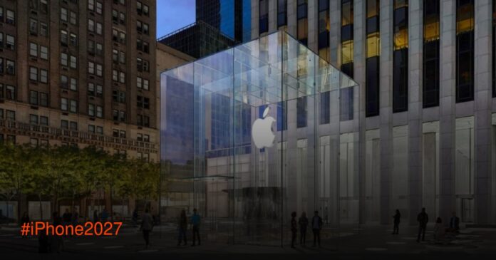 iPhone 2027: Desain Revolusioner dan Masa Depan Smartphone Apple Konsep render iPhone 2027 dengan desain kaca wrap-around dan layar membungkus