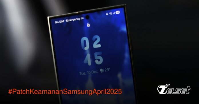 Ilustrasi pembaruan keamanan Samsung April 2025 di smartphone Galaxy