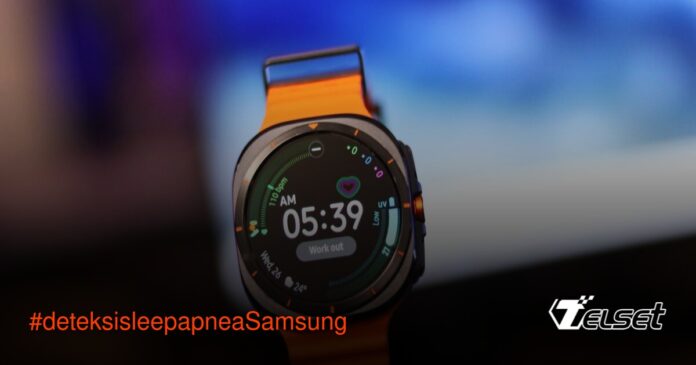 Samsung & Stanford Tingkatkan Deteksi Sleep Apnea di Galaxy Watch Galaxy Watch dengan tampilan monitor tidur dan logo Samsung-Stanford Medicine