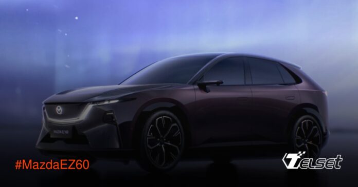 Mazda EZ-60 crossover listrik berwarna merah dengan desain futuristik dan lampu LED tajam