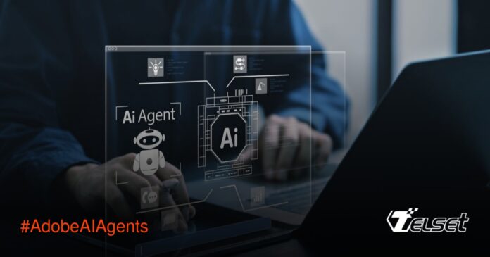 Adobe AI Agents: Revolusi Baru dalam Dunia Konten Kreatif Ilustrasi AI Agent Adobe membantu proses desain di laptop