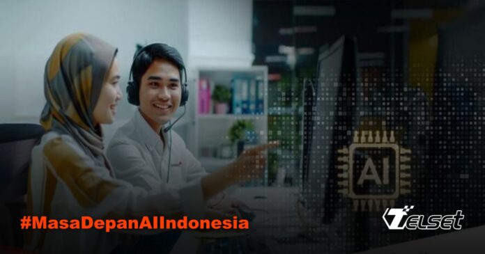 Ilustrasi kolaborasi antara pemerintah, industri, dan akademisi dalam pengembangan AI di Indonesia