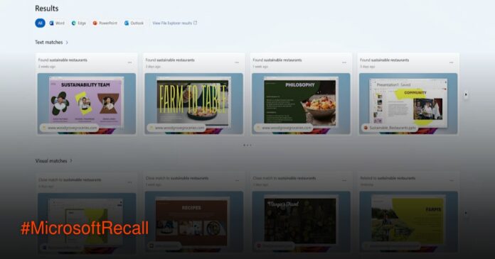 Tampilan antarmuka Microsoft Recall yang menampilkan timeline screenshot aktivitas pengguna