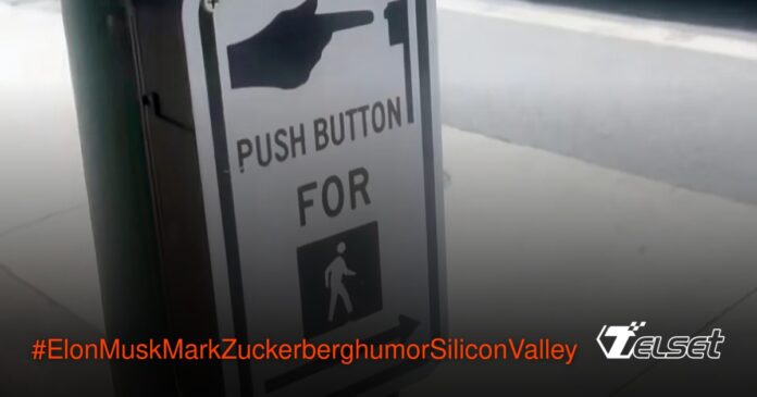 Suara sintetis Elon Musk dan Mark Zuckerberg di speaker penyeberangan jalan Silicon Valley
