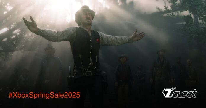 Gameplay screen dari Red Dead Redemption 2 dengan pemandangan alam yang epik