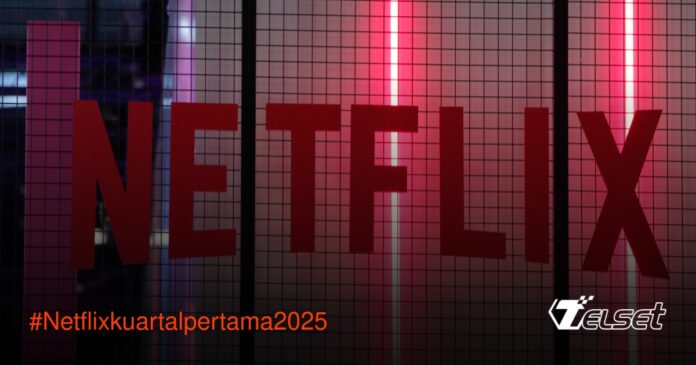 Netflix Kuasai Pasar Streaming di Tengah Perang Dagang yang Hantam Raksasa Teknologi Logo Netflix di layar smartphone dengan grafik pertumbuhan saham di latar belakang