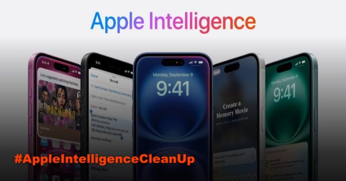 Apple Intelligence  Ilustrasi fitur Clean Up Apple Intelligence yang menghapus objek dari foto iPhone