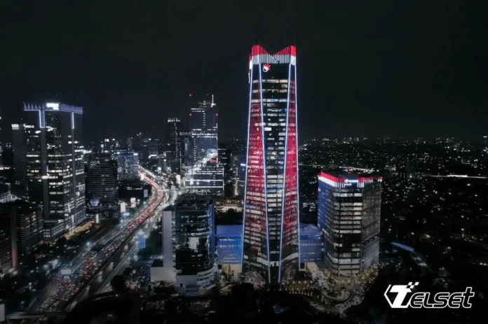 Telkom Cetak Laba Rp 23,6 T di 2024: Strategi Sukses di Tengah Tantangan Global Gedung Telkom Indonesia dengan grafik pertumbuhan laba 2024