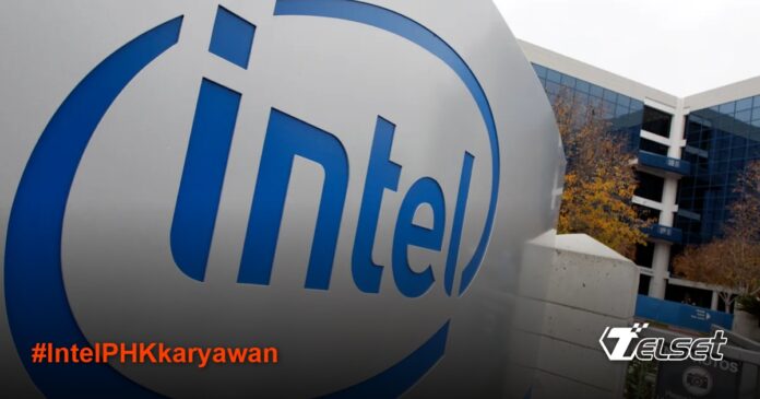 Gedung kantor pusat Intel dengan logo perusahaan