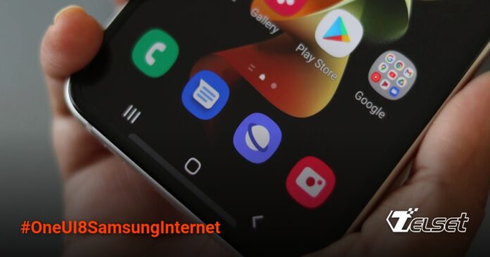 Samsung Internet Bakal Berubah Total di One UI 8, Ini Bocorannya Tampilan baru Samsung Internet di One UI 8 dengan latar belakang gambar kustom