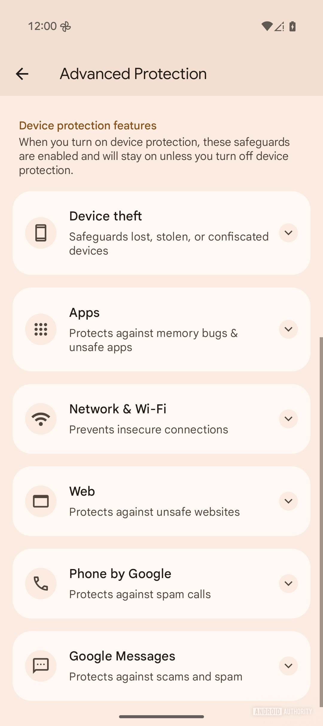 Kategori proteksi Android 16 Beta 4