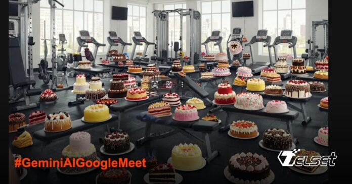 Tampilan Google Meet dengan latar belakang AI hasil Gemini