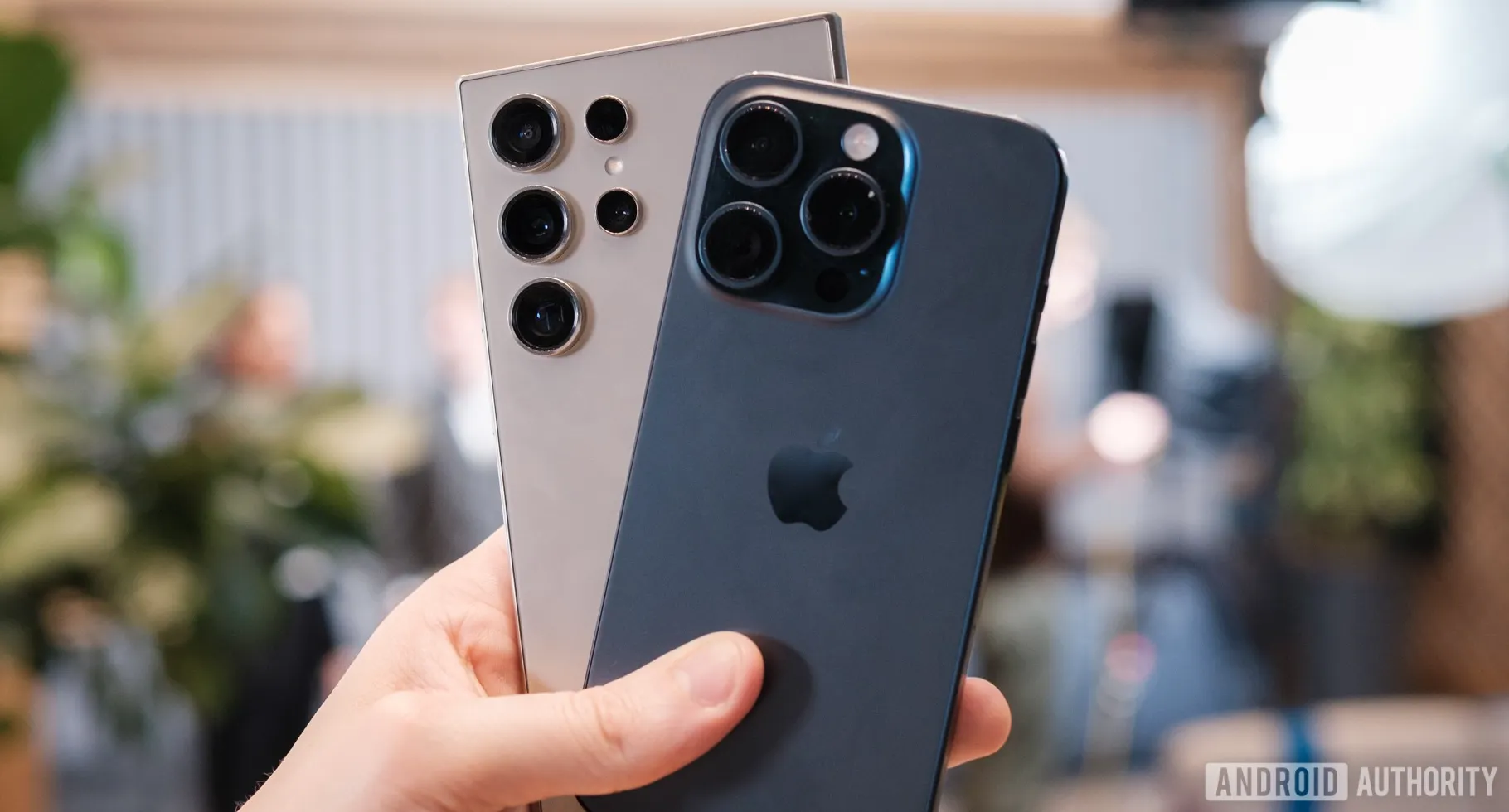 Samsung Galaxy S24 Ultra vs Apple iPhone 15 Pro in hand