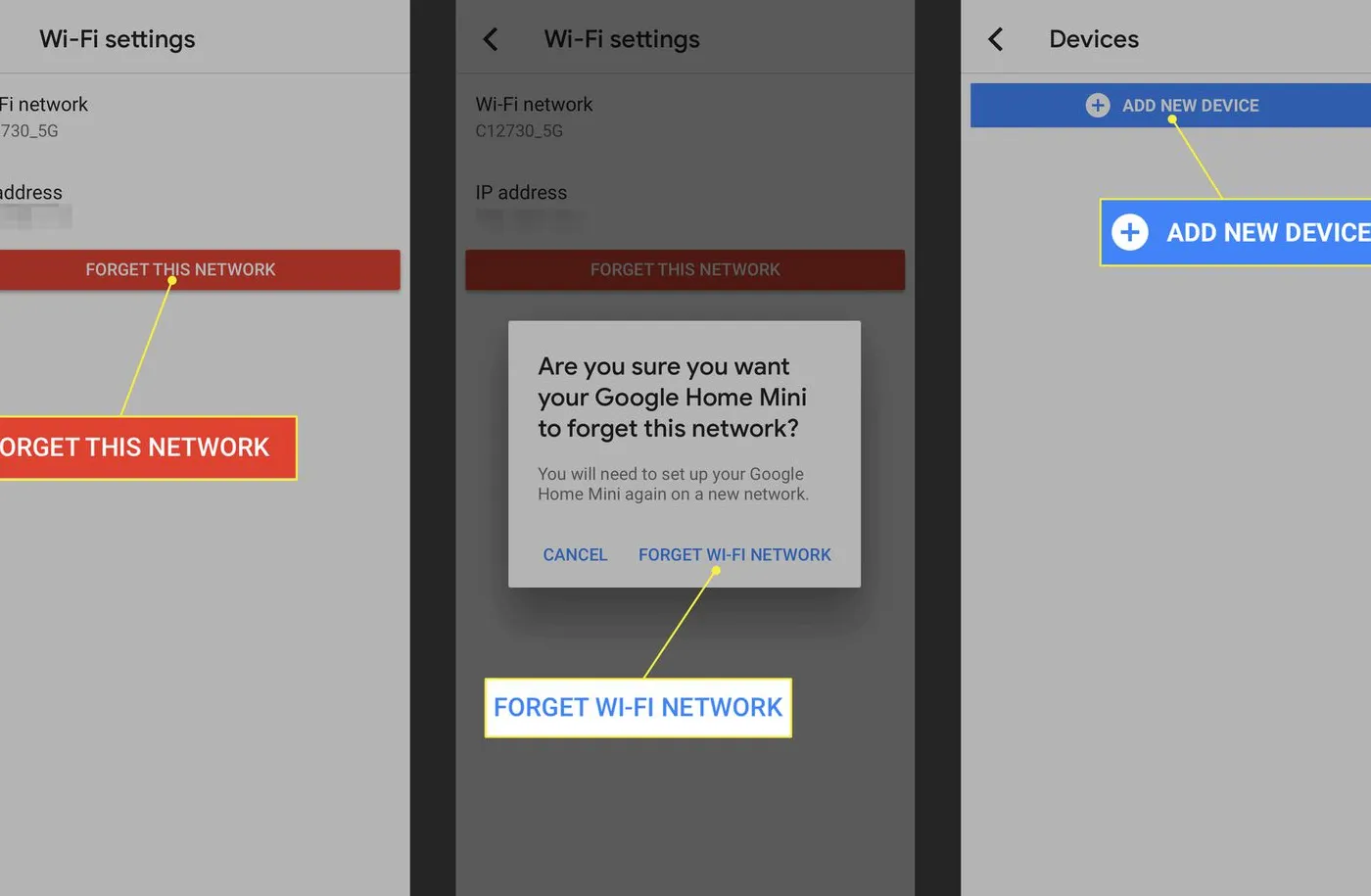 Forgetting a network in Google Home