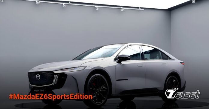 Mazda EZ-6 Sports Edition sedan elektrifikasi dengan desain grille dan lampu modern