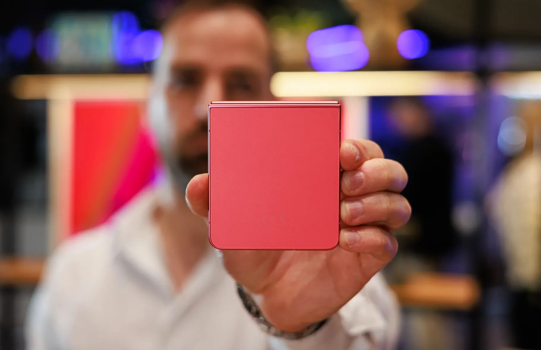 The Z Flip 7 in Coral-red. | Image Credit - PhoneArena - Galaxy Z Flip 7 colors: all the official hues
