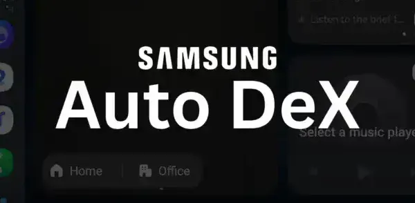 image-1752205006535-1282.webp Tampilan antarmuka Samsung Auto DeX pada layar mobil