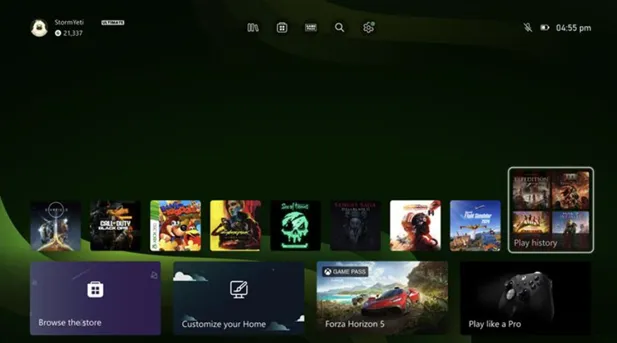 Fitur play history di antarmuka konsol Xbox