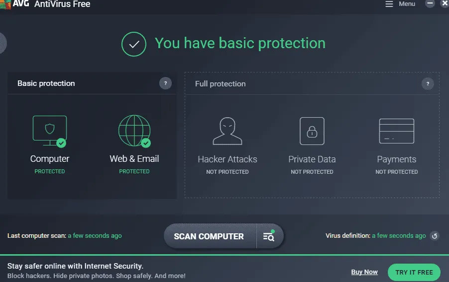 AVG AntiVirus Free in Windows 7