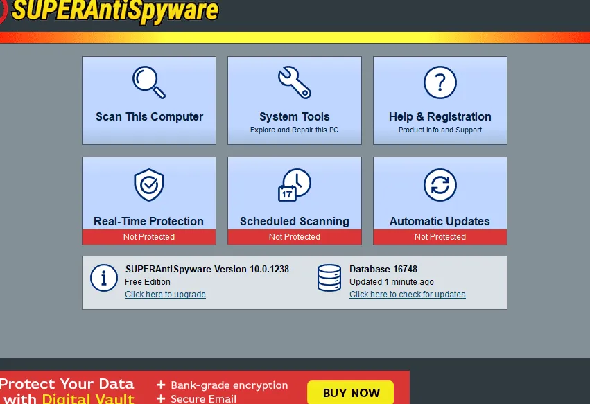 SUPERAntiSpyware start screen