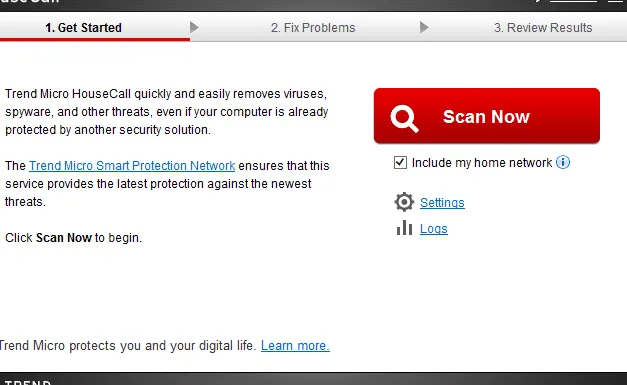 Screenshot of the HouseCall spyware scanner in Windows 10