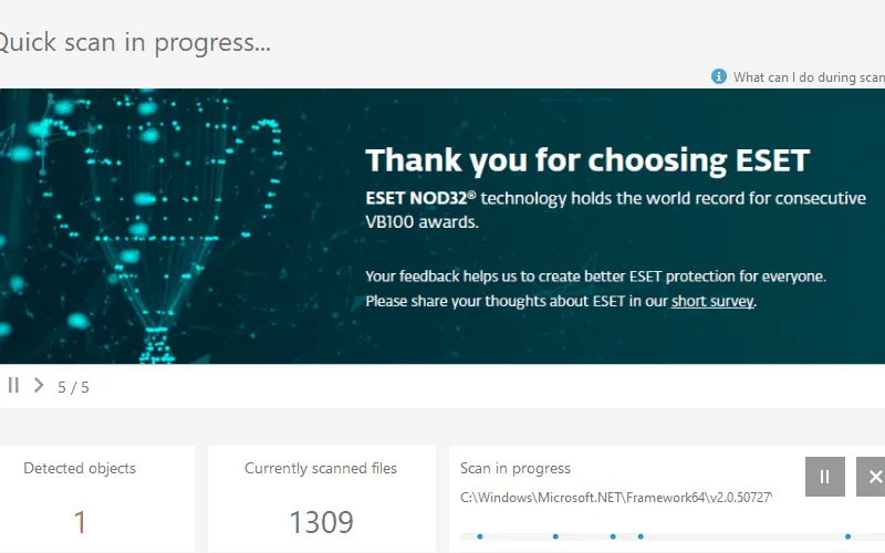 ESET Online Scanner quick scan in progress