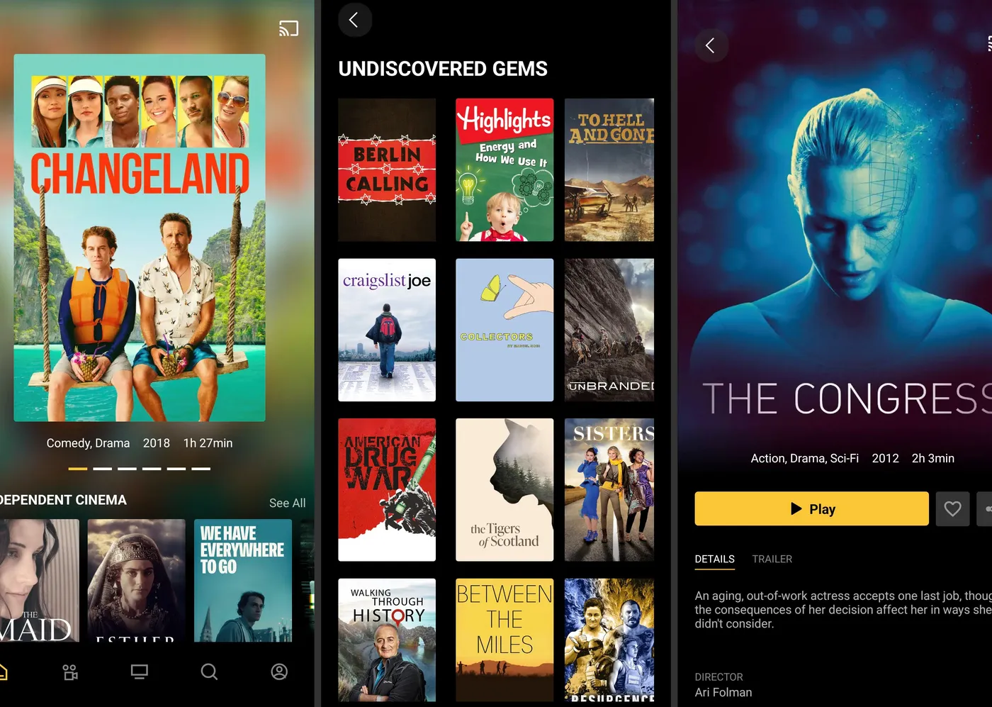 The Filmzie Android app showing free movies