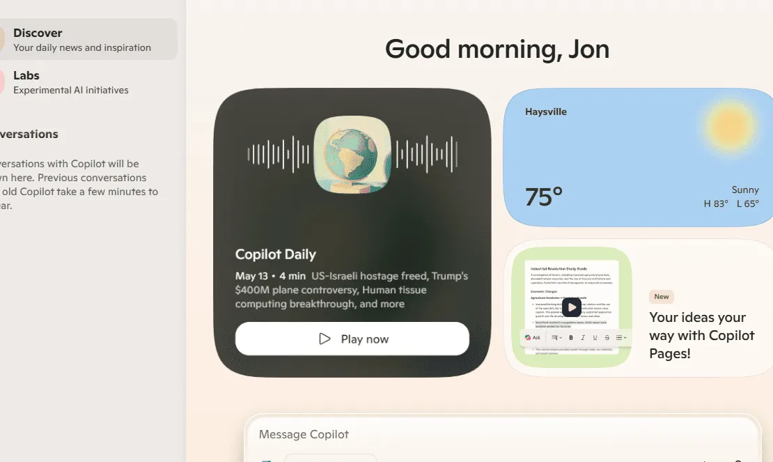 Microsoft Copilot Discover tab