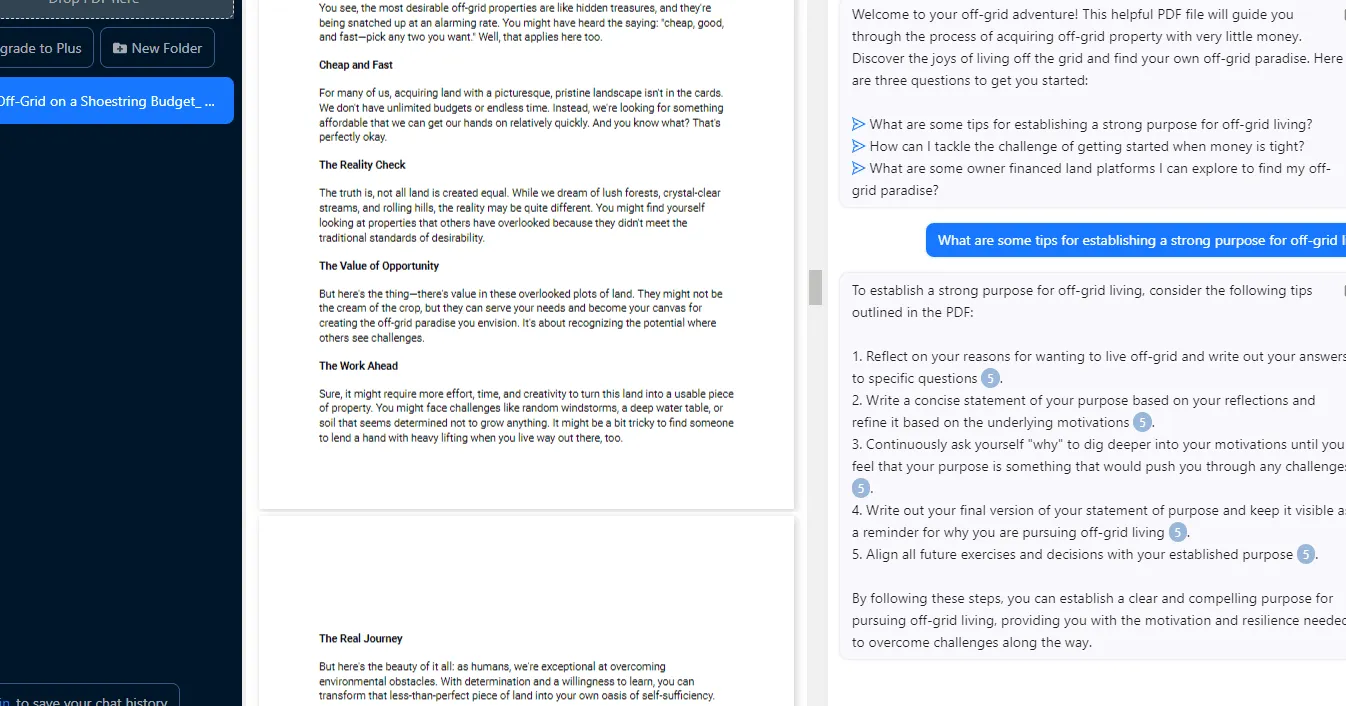 ChatPDF answering questions about a PDF file
