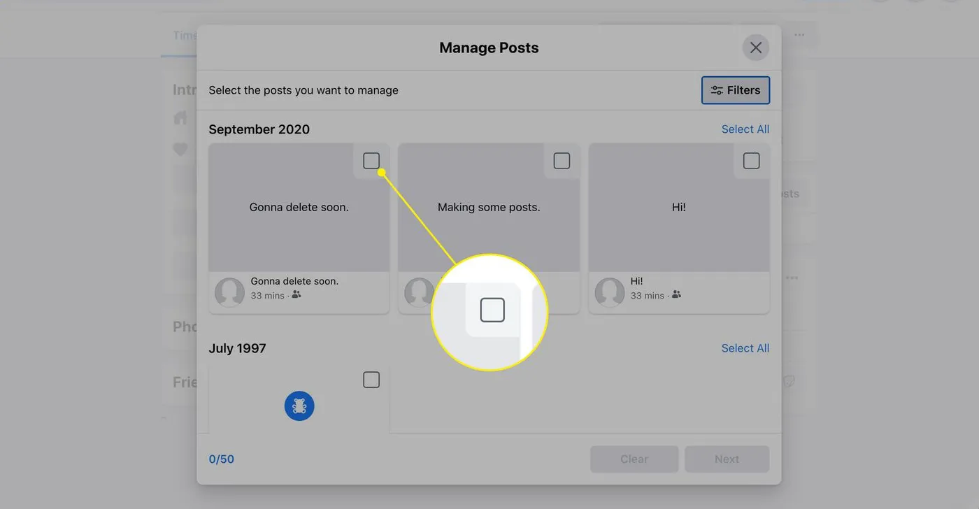 Kotak centang di jendela Manage Posts