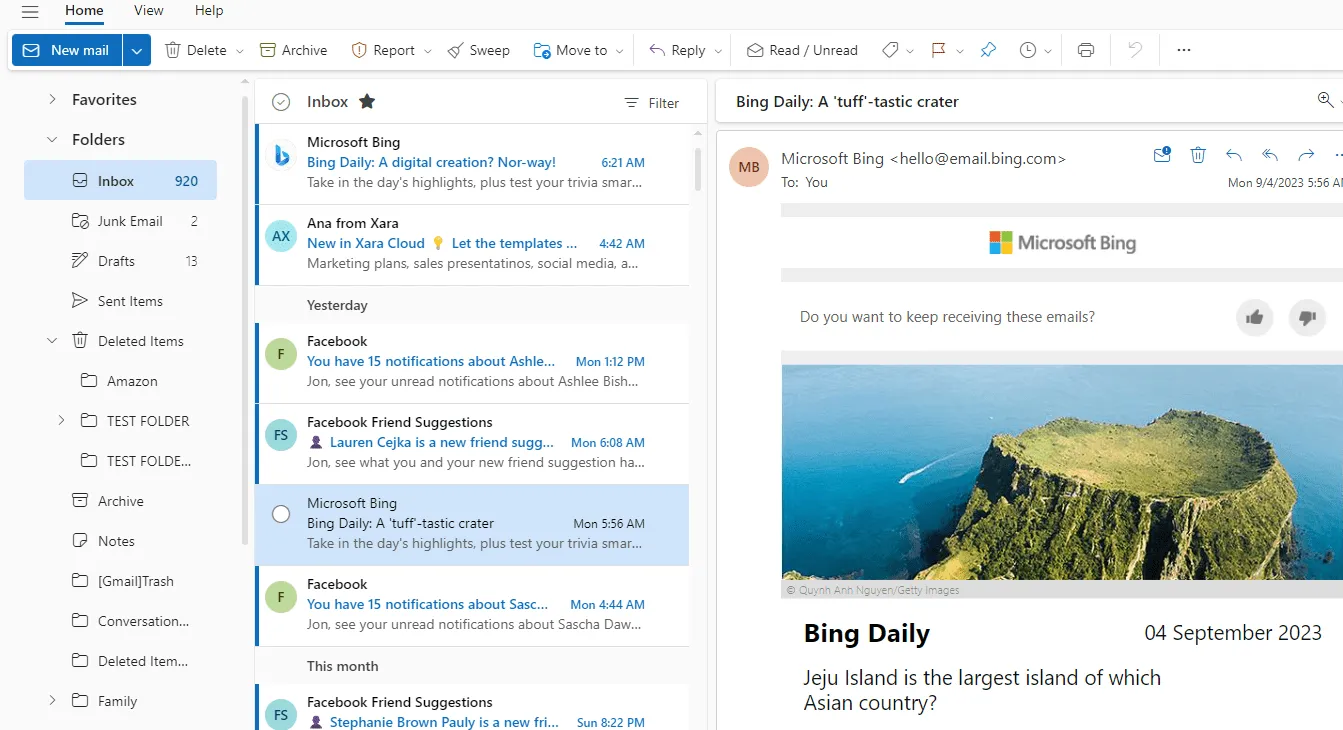 Emails in an Outlook.com account