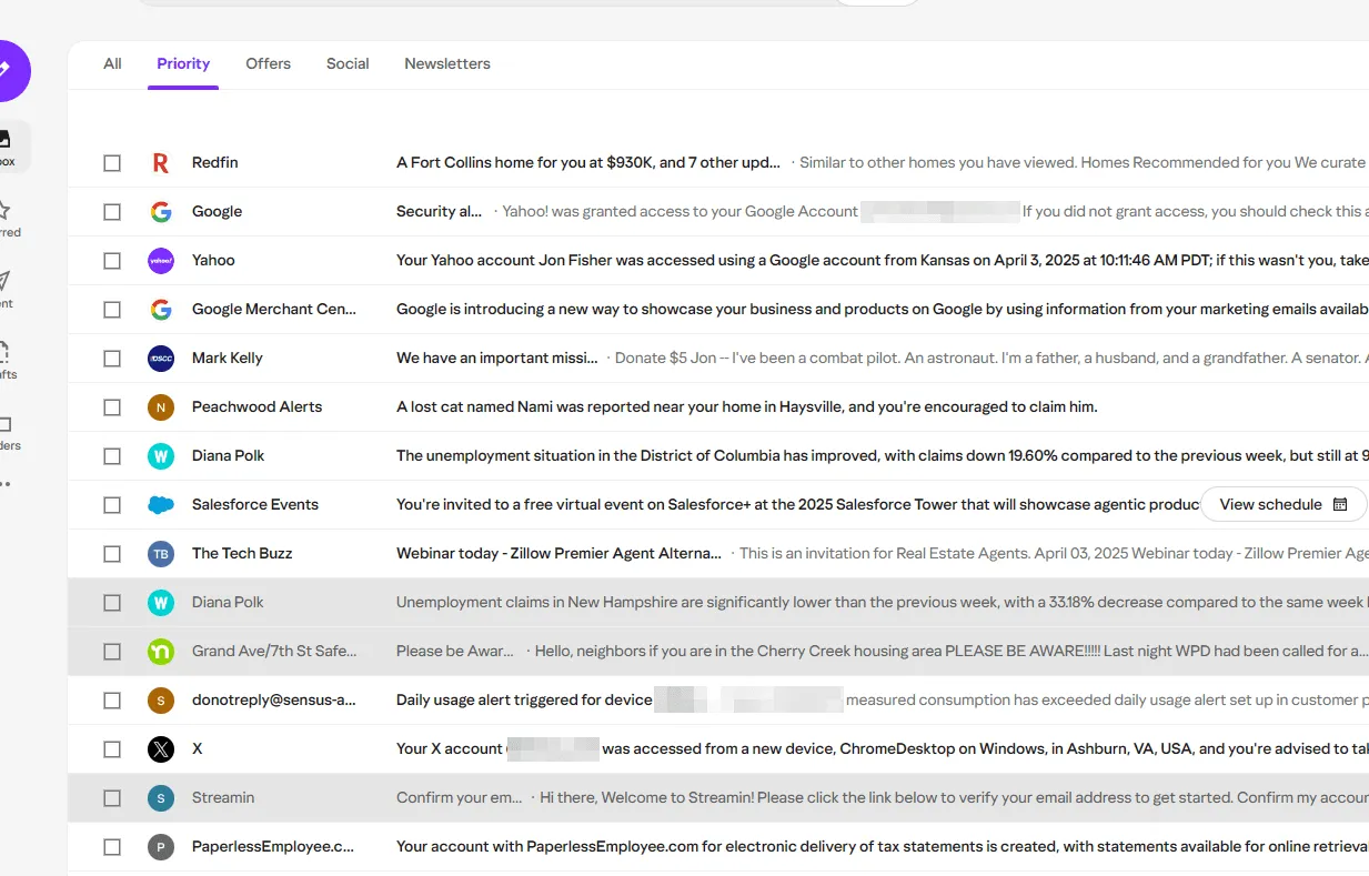 Yahoo Mail email inbox