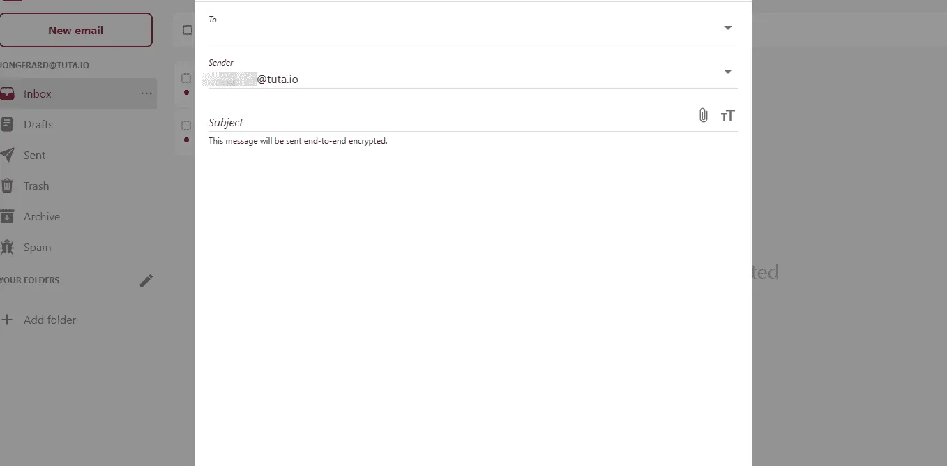 The New Email prompt at Tuta Mail