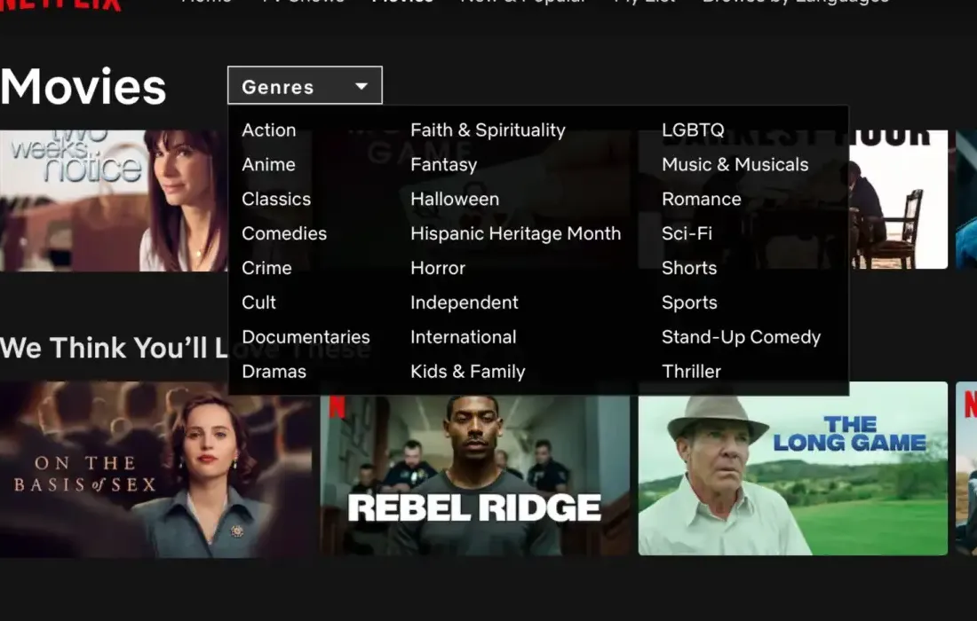 Netflix genre menu