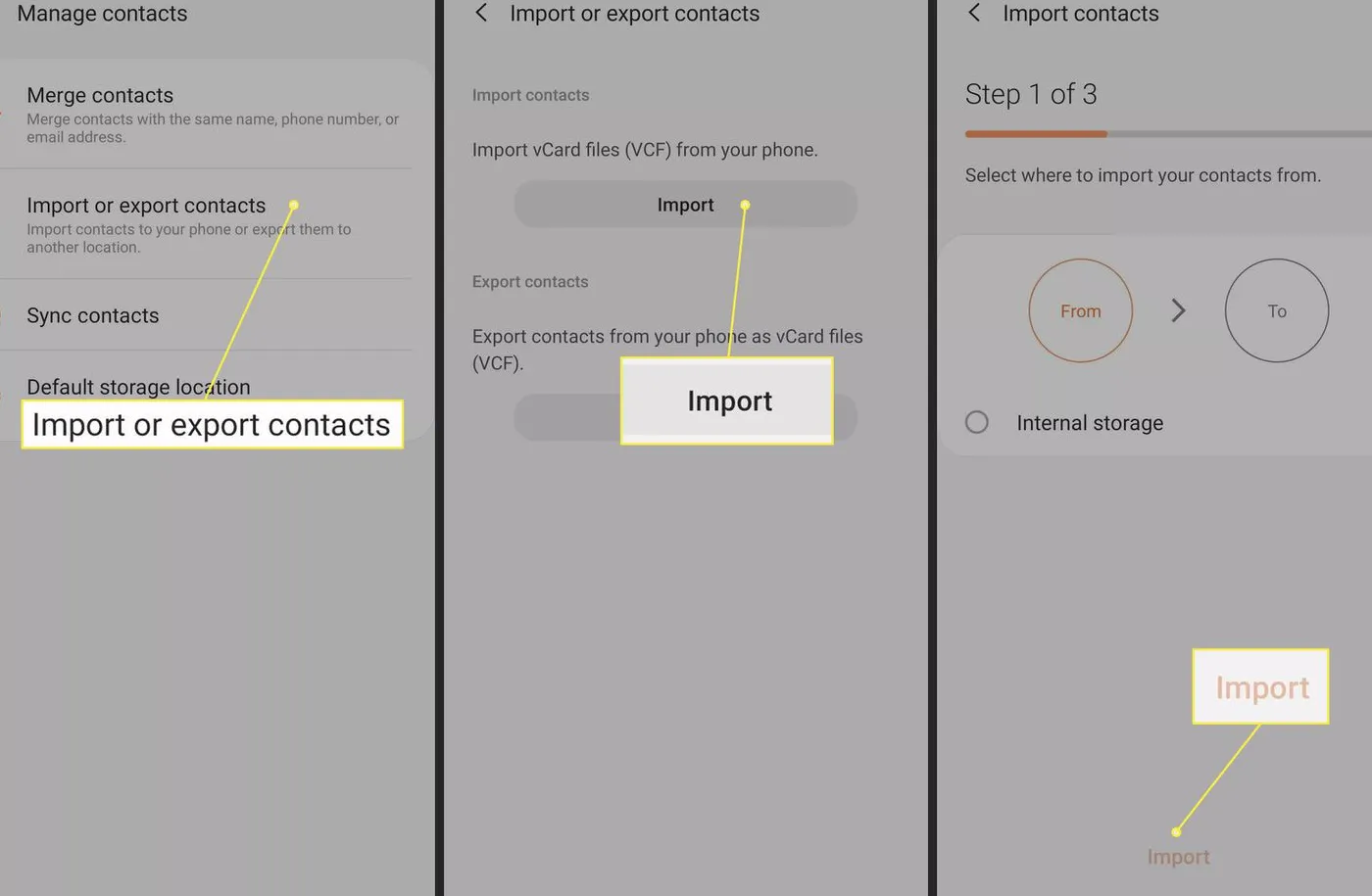 Pengguna Samsung mengimpor kontak