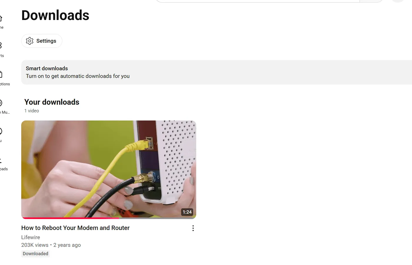 A downloaded YouTube video displayed in the Downloads section of the YouTube website