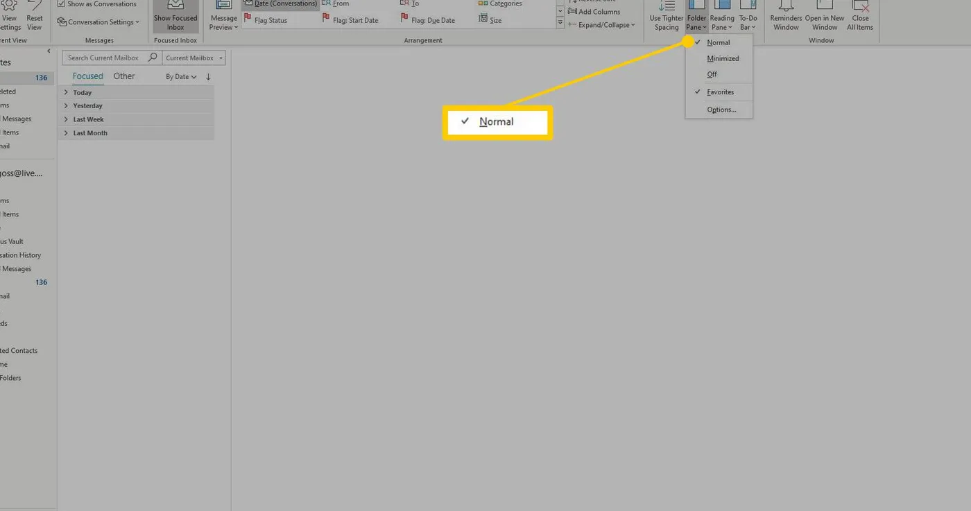 Folder Pane drop-down menu in Outlook