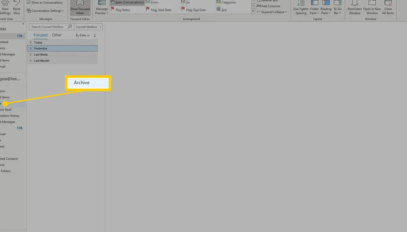 Archive folder in Outlook folders list