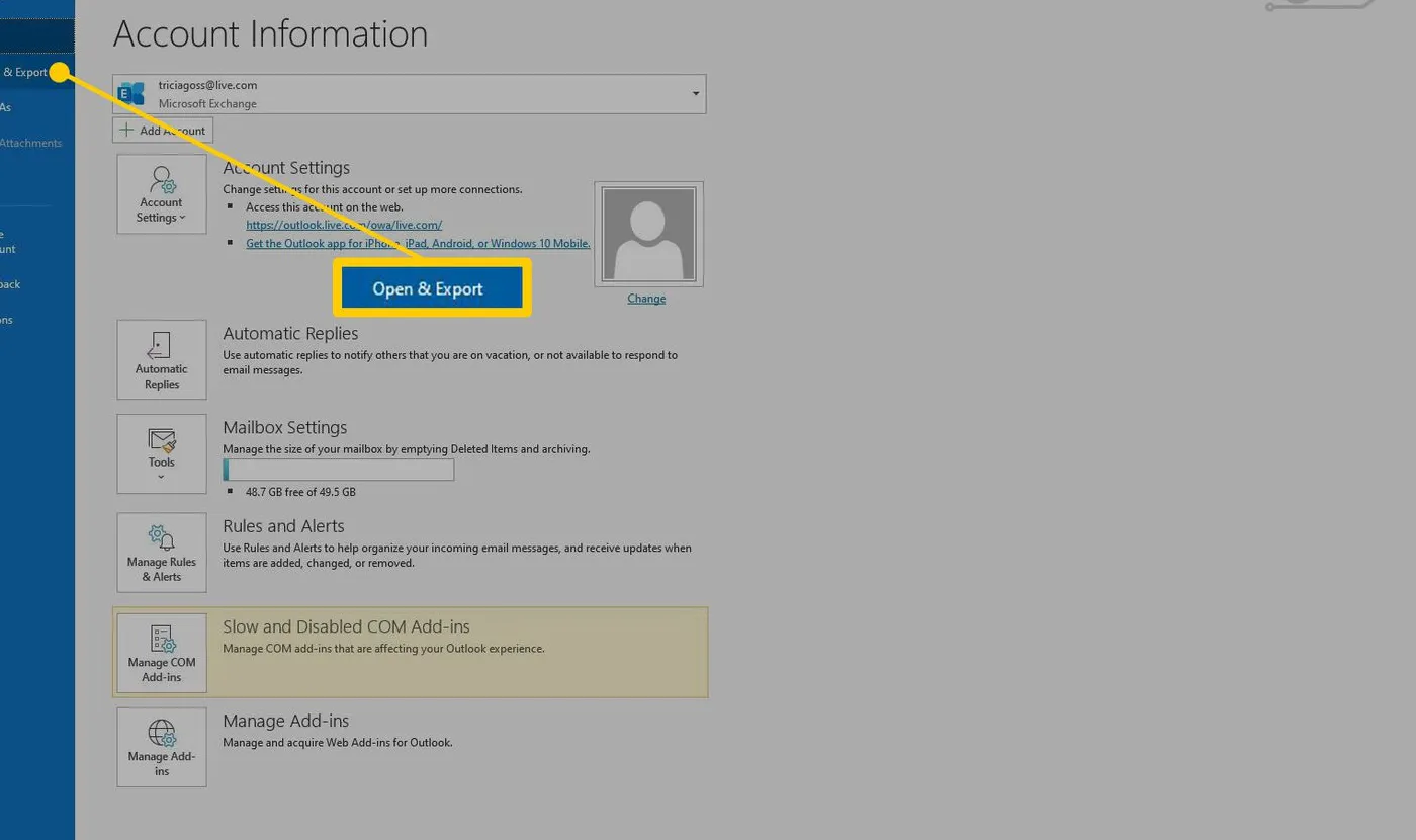 Open & Export in Outlook