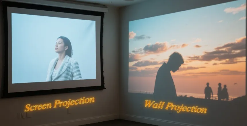 Proyektor short-throw di meja kerja kecil